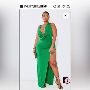 Plus Bright Green Ring Detail Drape Thigh Split Maxi Dress (NWT)